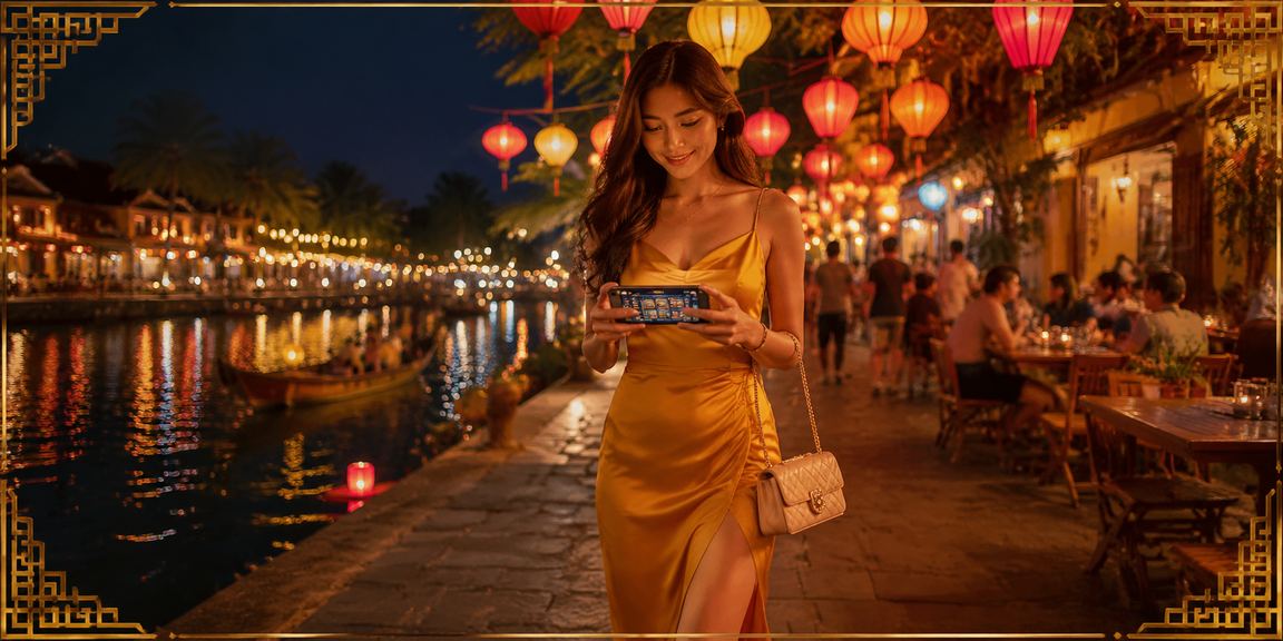 Người dùng Việt Nam kiểm tra chính sách bảo mật trên điện thoại tại quán cà phê Hội An